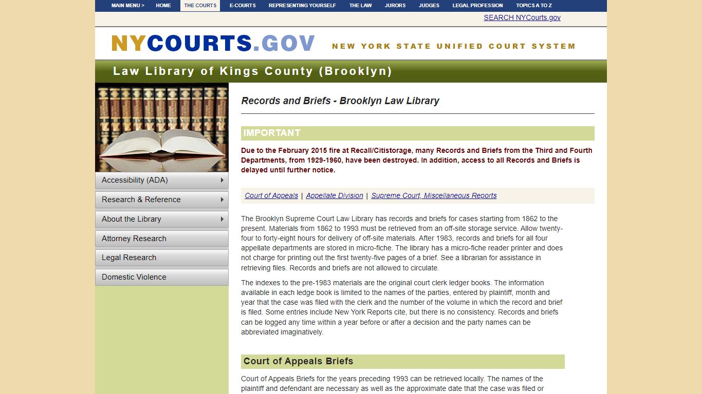Records and Briefs - Brooklyn Law Library | NYCOURTS.GOV